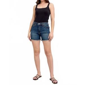 NEW JUDY BLUE tummy control fray hem shield pocket shorts in blue